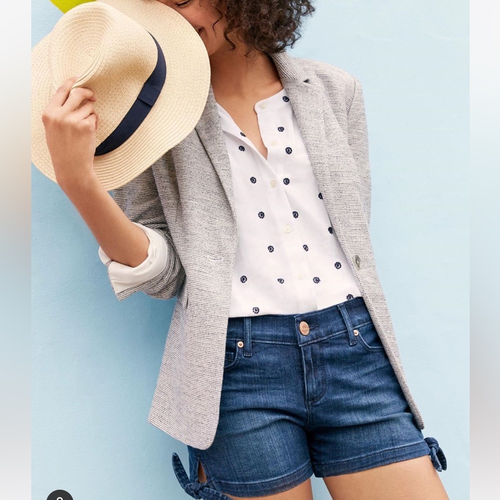 LOFT White Polka Dot Button-Up Blouse